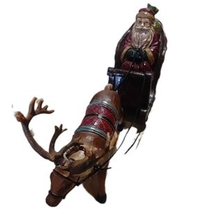 Santa Claus Sleigh with Reindeer Holiday Decor
